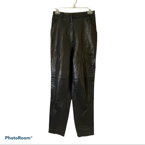 Vintage Y2K Bruno Magli Super High Waist Black Leather Pants Size Small - Picture 1 of 10